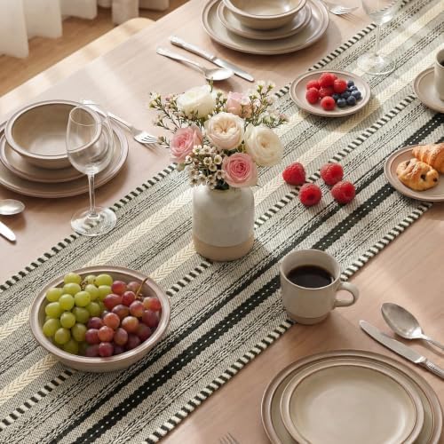 Artoid Mode Black Farmhouse Stripe Braided Table Runner 12x90 Inch