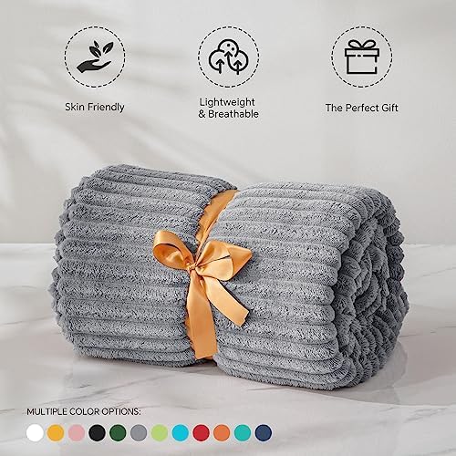 BEDELITE 3D Ribbed Jacquard Grey Fleece Twin Blanket for Bed, 60x80