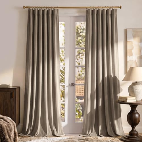 RYB HOME Taupe Velvet Curtains 96 inches Long for Living Room
