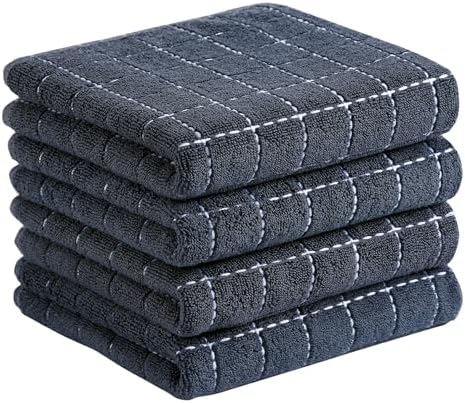 Homaxy 100% Cotton Terry Kitchen Towels, 4 Pack, Dark Grey