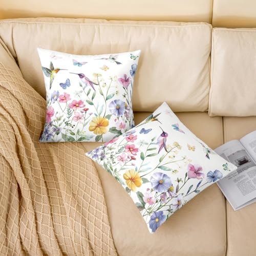 jejeloiu Hummingbird Throw Pillow Covers Set of 2 22 x 22-Inch