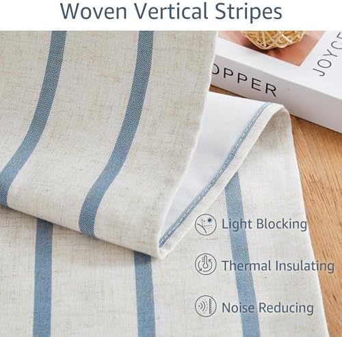 Dusty Blue Striped Full Blackout Bedroom Curtains 90 Inches Long
