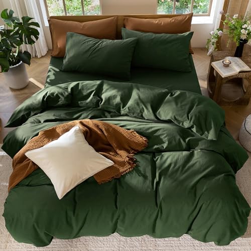 MooMee Duvet Cover Set 100% Washed Cotton Linen Like King