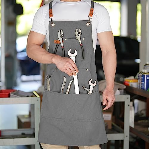 Aoomzoon Canvas Aprons for Men Women, Heavy Duty BBQ Apron with
