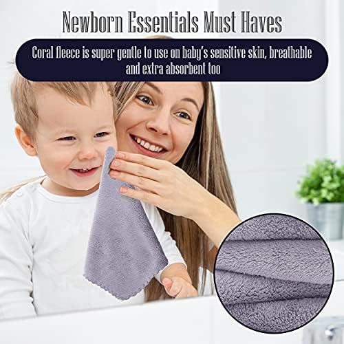 16 Pack Baby Washcloths - Luxury Coral Fleece - Extra Absorbent and