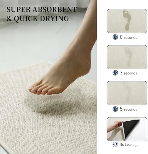 YIHOUSE Beige Bathroom Rugs Sets 4 Piece, Quick Dry Thin Bath Mat with