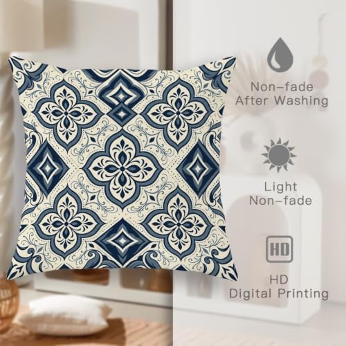 Navy Blue Damask Medallion Mediterranean Throw Pillow Covers 22x22 Set