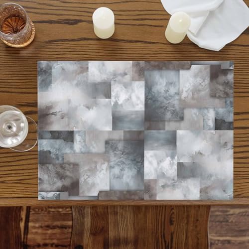 Gray Geometric Placemats Set of 8, Cotton Linen Fabric Place Mats