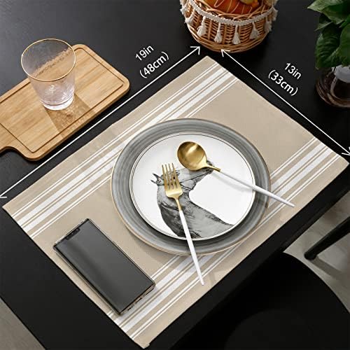 Country Rustic Stripes Table Mats Set of 4 With Table Runner 90 Inches