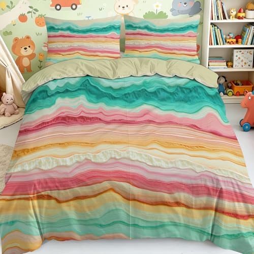 King Duvet Cover Set Minimalism Wavy Lines Gradient Bedding with
