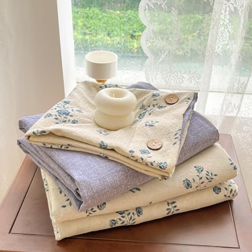100% Washed Cotton Duvet Cover Set, Super Soft and Comforter Floral