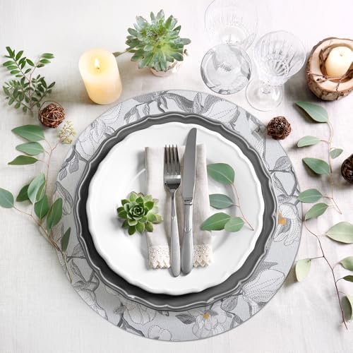 comfoyar Round Faux Leather Placemats Set of 6 with Coasters, 13inch