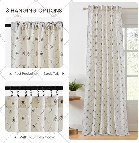 RYB HOME Lattice Diamond Linen Curtains 84 Inches for Bedroom Living