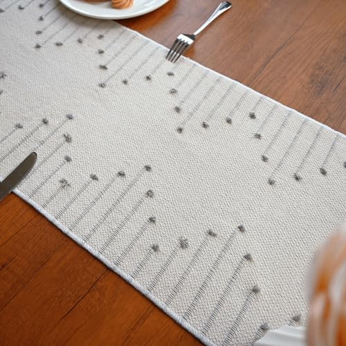 Boho Table Runner with Tassel for Kitchen Dining 72 Inch Long Rustic
