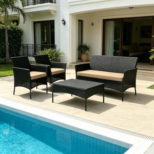 3 Piece Wicker Patio Cushion Set with Foam Waterproof Outdoor Loveseat