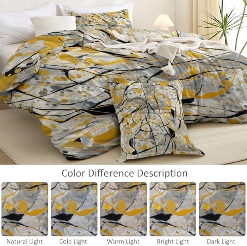 Soft Breathable Duvet Cover Set Grey, Abstract Ellipse Paint Print