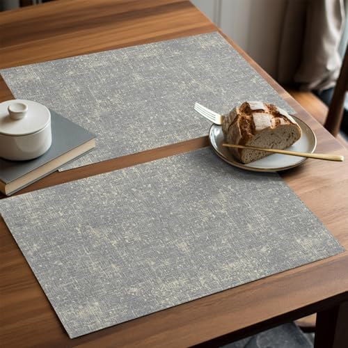 Gray Beige Linen Textured Placemats Set of 8, Vintage Rustic Abstract