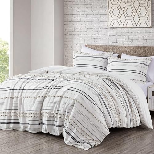 Chezmoi Collection 3-Piece Clip Jacquard Cotton Duvet Cover Set King