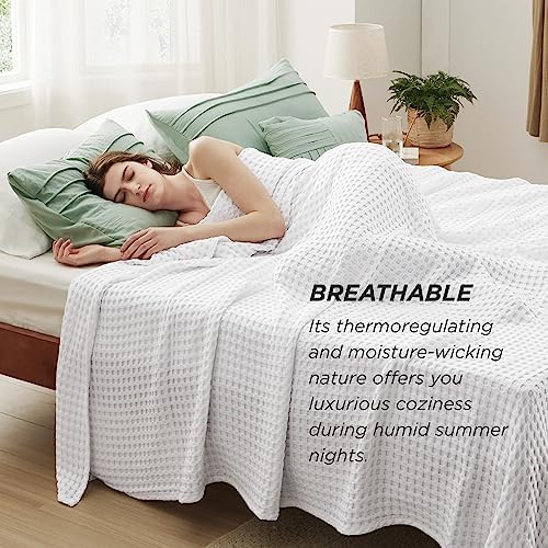Bedsure Bundle of 1 Cotton Herringbone Weave Blanket King & 1 Cotton