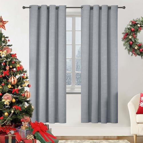 Luxury Natural Linen Curtains 2 Panels Set,Grommet Thick Linen