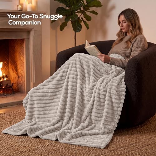 Utopia Bedding Fluffy Striped Fleece Blanket Linen King, 90x102 Inches