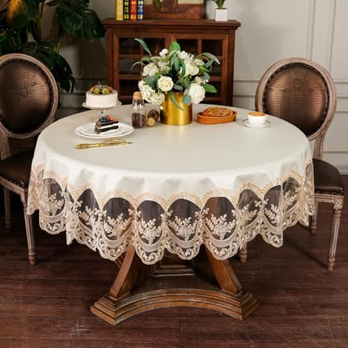 ARTABLE Beige Waterproof Lace Round Tablecloth Macrame Wedding 70 Inch