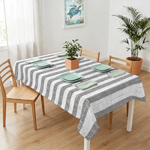Rectangle Tablecloth, Farmhouse Gray Geometric Line Waterproof Table