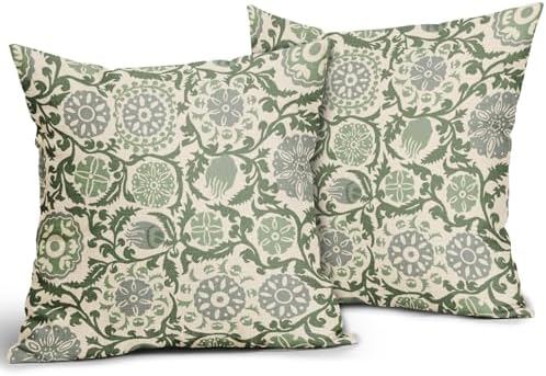 Sage Green Grey Pillow Covers 18x18 Set of 2 Vintage Floral Boho