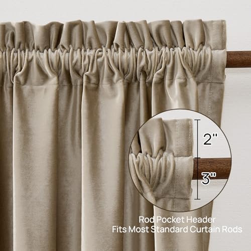 PRIMROSE Taupe Velvet Blackout Curtains 90 Inches Long,Luxury Living