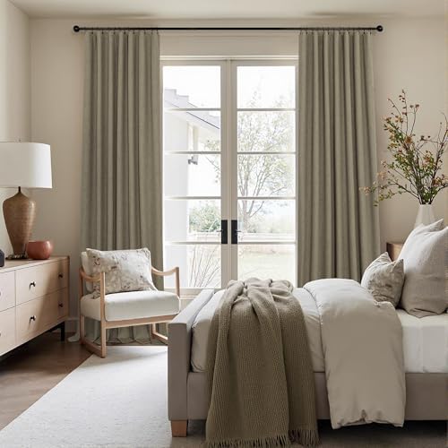 Pitalk 100% Blackout Dark Taupe Linen Textured Curtains and Natural