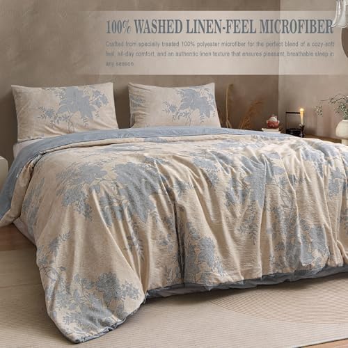 Vintage Reversible Floral Duvet Cover Set, 100% Washed Microfiber