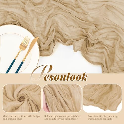 Pesonlook 12 Pack Light Brown Cheesecloth Table Runner Long, 21.5×120