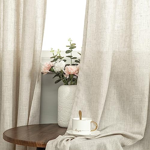 Pitalk Tall Curtains for Large Window Natural Flax Linen Polyester