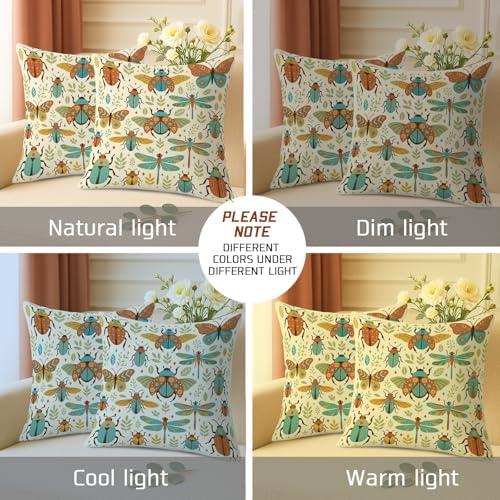 Butterfly Throw Pillow Covers Set of 2, Nature Fanciful Beetle