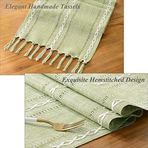 Wracra Rustic Linen Table Runner, Sage Green Table Runners 90 inches