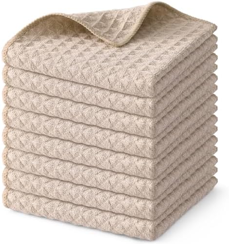 Homaxy Microfiber Waffle Weave Kitchen Dish Cloths, 8 Pack, Beige