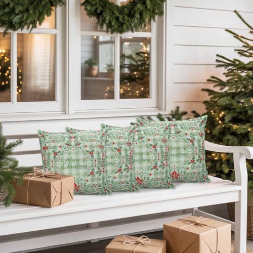 Outdoor Pillow Covers 18 x 18, Christmas Waterproof Throw Pillow Cover