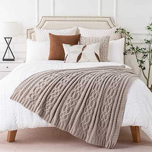 Battilo Light Grey Throw Blanket for Couch, Woven Chenille Knit Throw