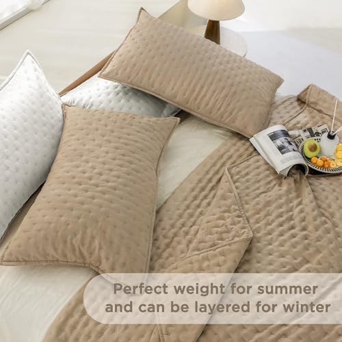 Andency Beige King Size Quilt Bedding Set, 3 Pieces Bedspread Coverlet