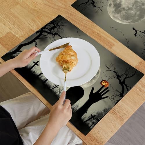 Halloween Cemetery Placemats Grave Hands Non-Slip Insulation Placemats