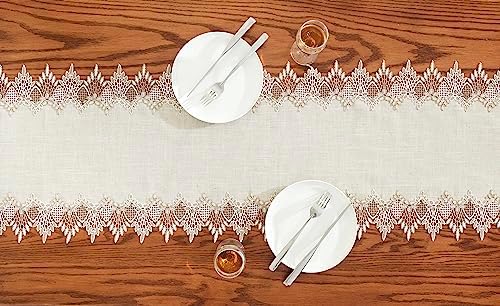 Natural Linen Table Runner 120 inches Beige Lace Coffee Table Runner