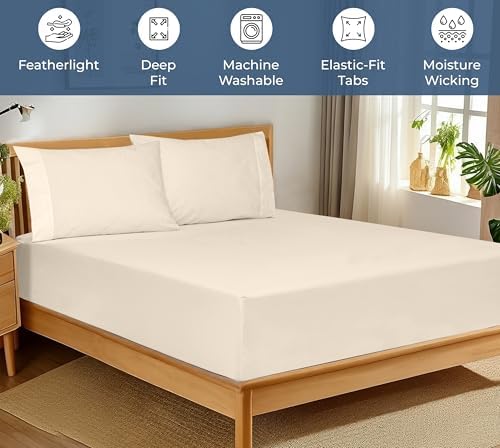 Royale Linens 100% Organic Cotton Fitted Sheet - Percale Weave - Super