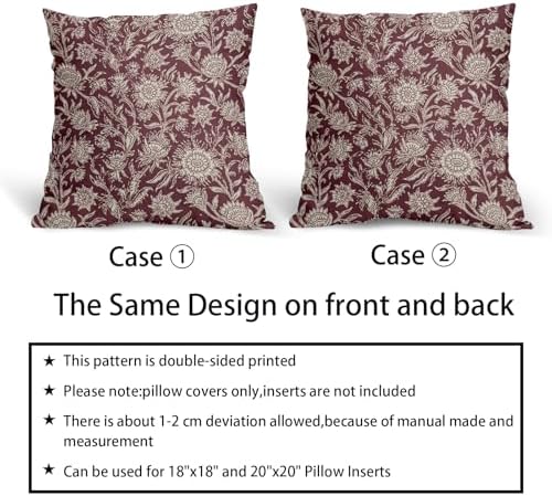 Burgundy Vintage Floral Pillow Covers 18x18 Inch Set of 2 Neutral