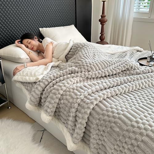 UKELER Sherpa Throw Blanket 60 × 80 inch, 470 GSM Striped Sherpa