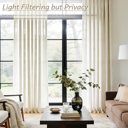 Pinch Pleated Linen Curtains 120 Inches Long for Living Room 2 Panels
