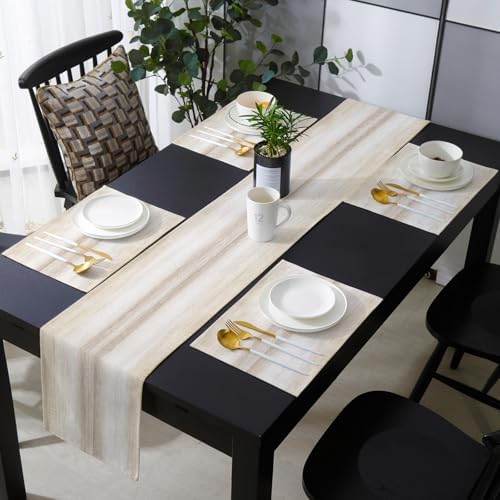 Khaki Ombre Table Runner and Placemats for Dining Table, Burlap Coffee