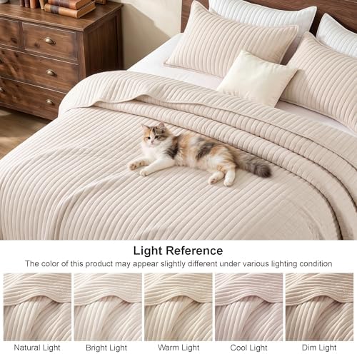 Exclusivo Mezcla Stripe Quilted Twin Quilt Bedding Set, Beige Cream