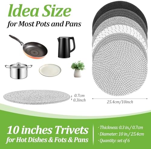 10-Inch Large Trivets for Hot Dishes, Set of 6, Heat Resistant Pot