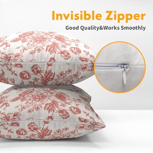 Coral Floral Pillow Covers 20x20 Inch Set of 2 Vintage Flower Coral