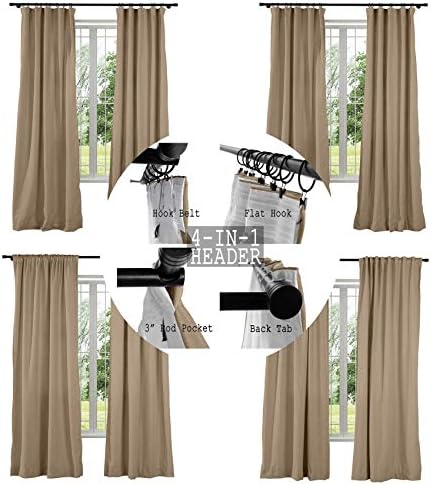 TWOPAGES 4 in 1 Header Faux Linen Room Darkening Curtain, Rust Brown